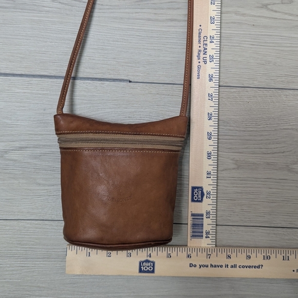 VTG IL Bisonte tan italian leather binocular crossbody purse 1980s - Picture 5 of 7